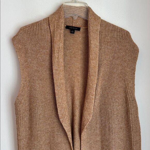 Ann Taylor Knit long Camel Knit Womens vest size XL brown layering fall sweater - Picture 2 of 9